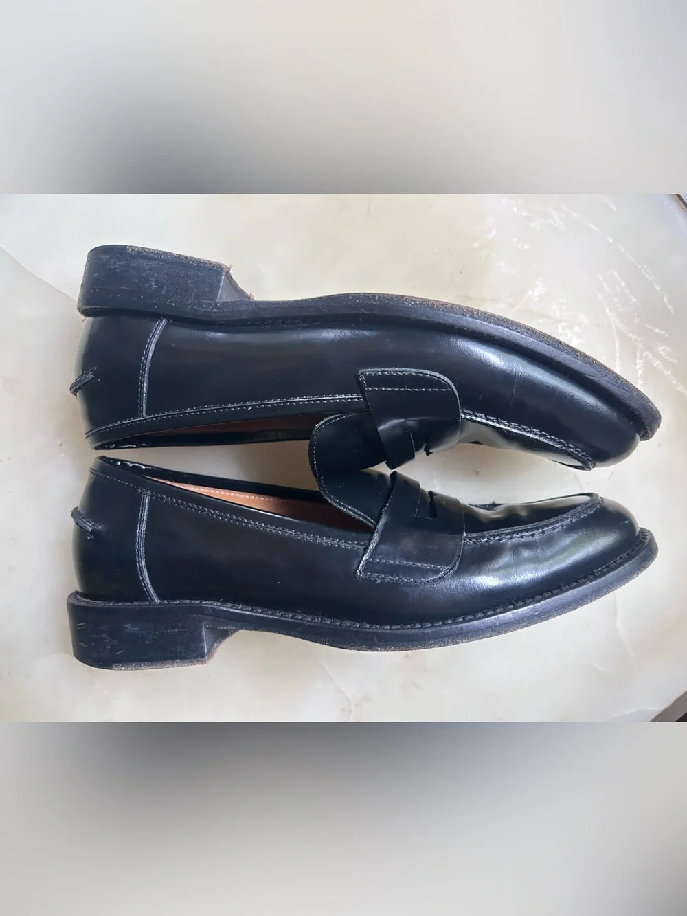 M. Gemi Black Patent  Leather Penny Loafers 39 8.5